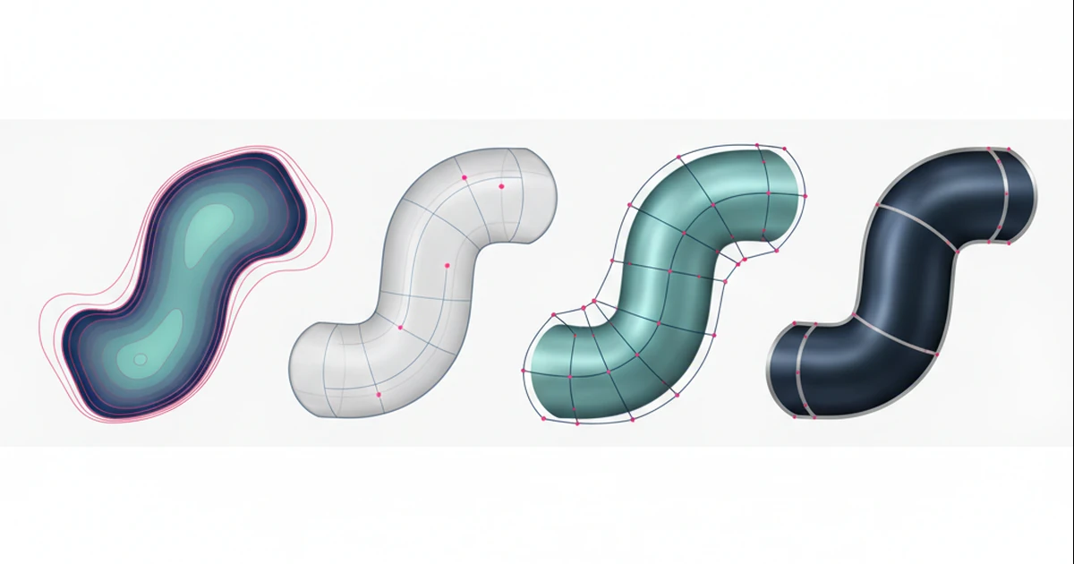 AI concept illustration: Cooling channel shown through fields, surfaces and boundaries